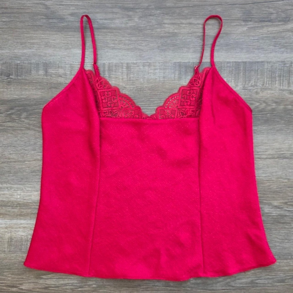 Vintage Victorias Secret Gold Label Red Lace Trim Crinkle Cami Top Small 90s